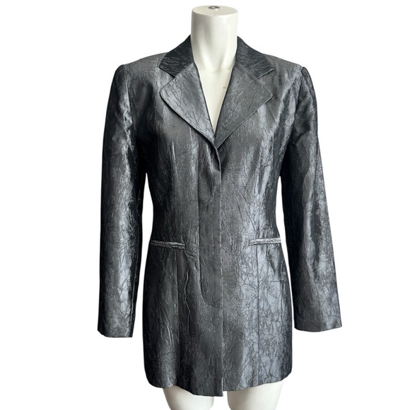 Y2K Joseph Ribkoff metallic textured long line gray blazer matte shiny women's 4 - Picture 1 of 11